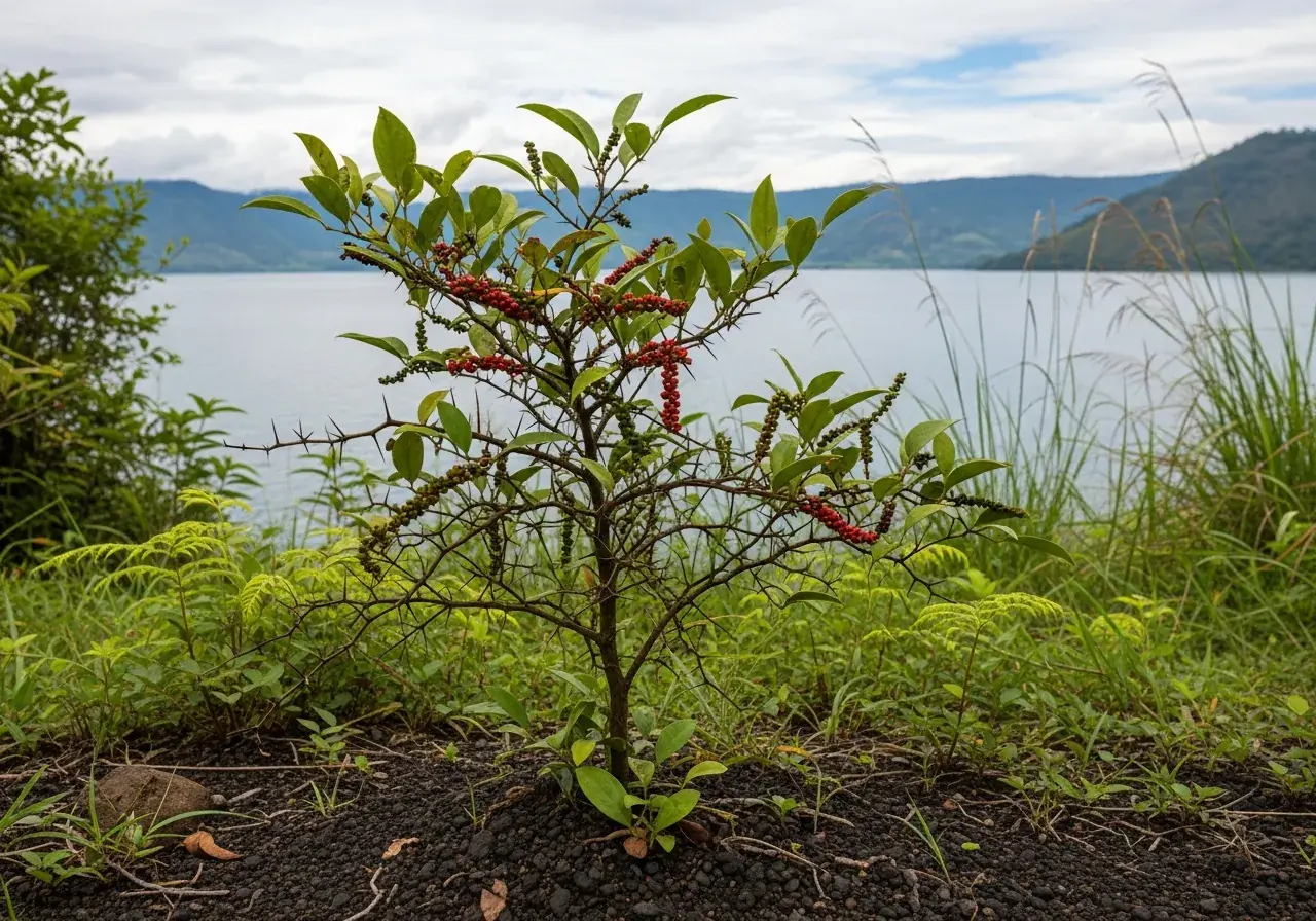 Wilder Andaliman-Strauch am Toba-See