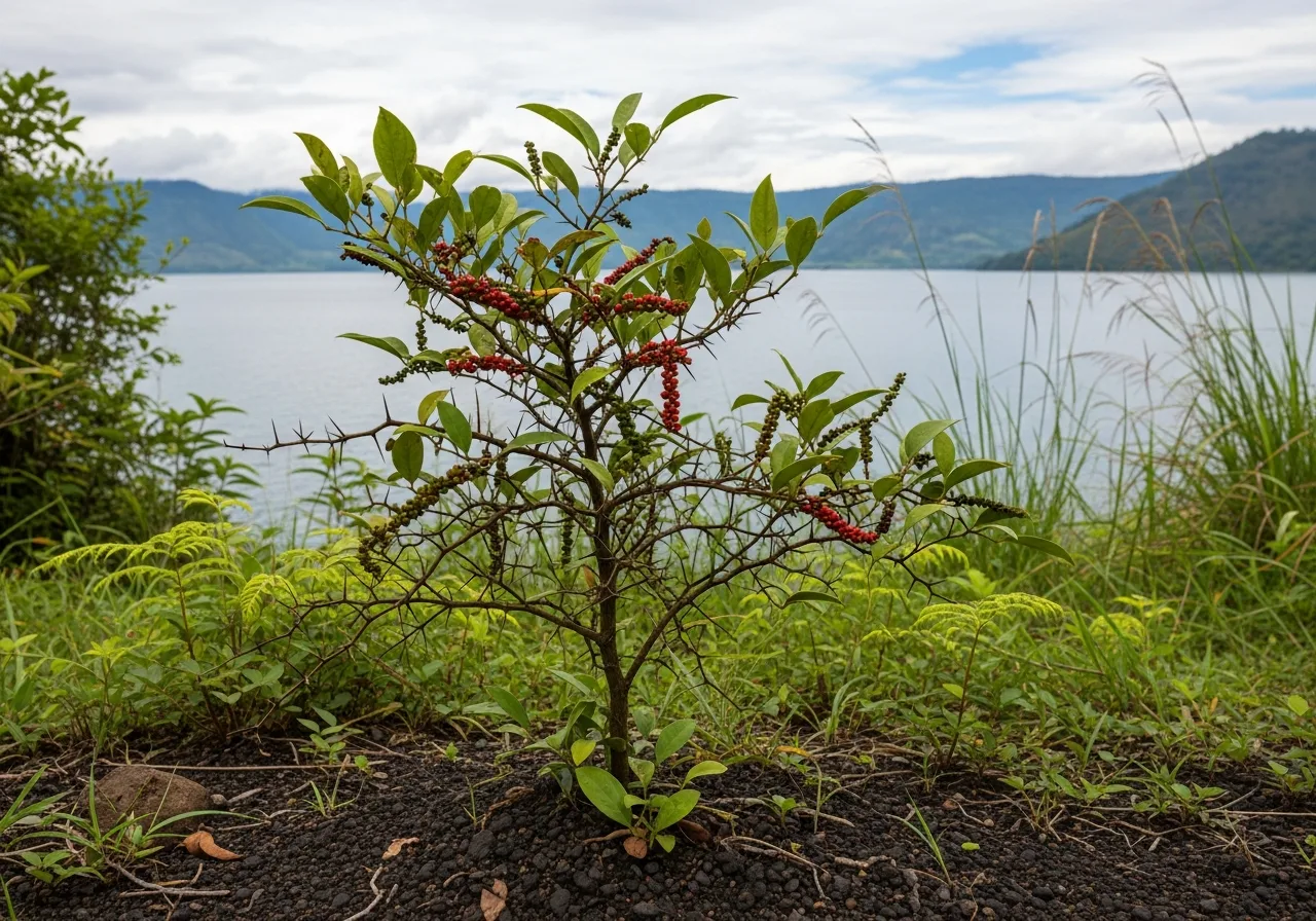 Wilder Andaliman-Strauch am Toba-See