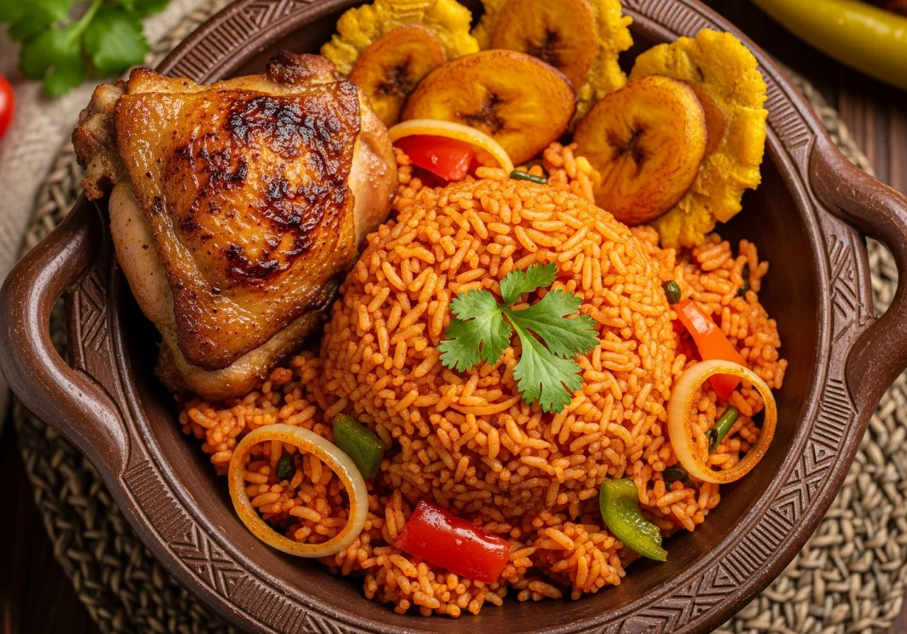 Westafrikanisches Jollof-Reis-Gericht