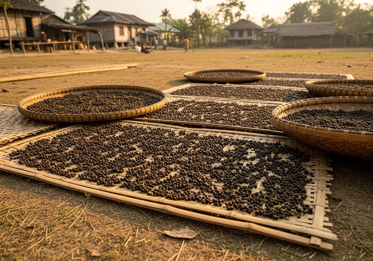Getrocknete Assam-Pfeffer-Fruchtstände
