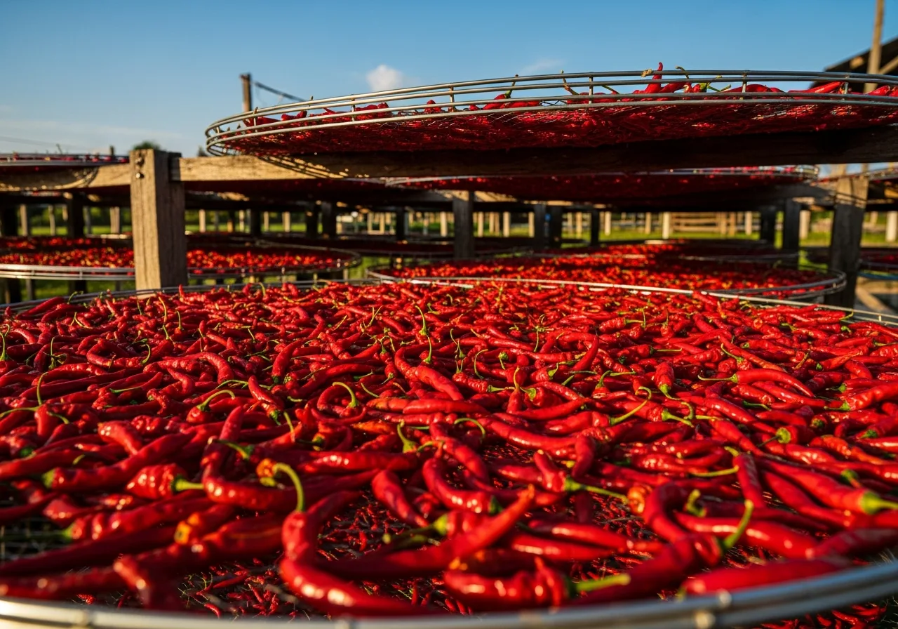 Cayennepfeffer-Trocknung in der Sonne