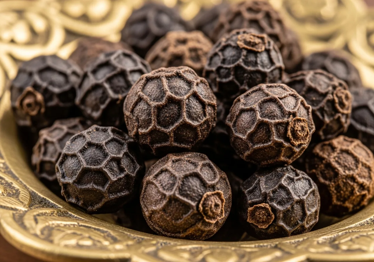 Ceylon-Pfefferkörner in Messingschale