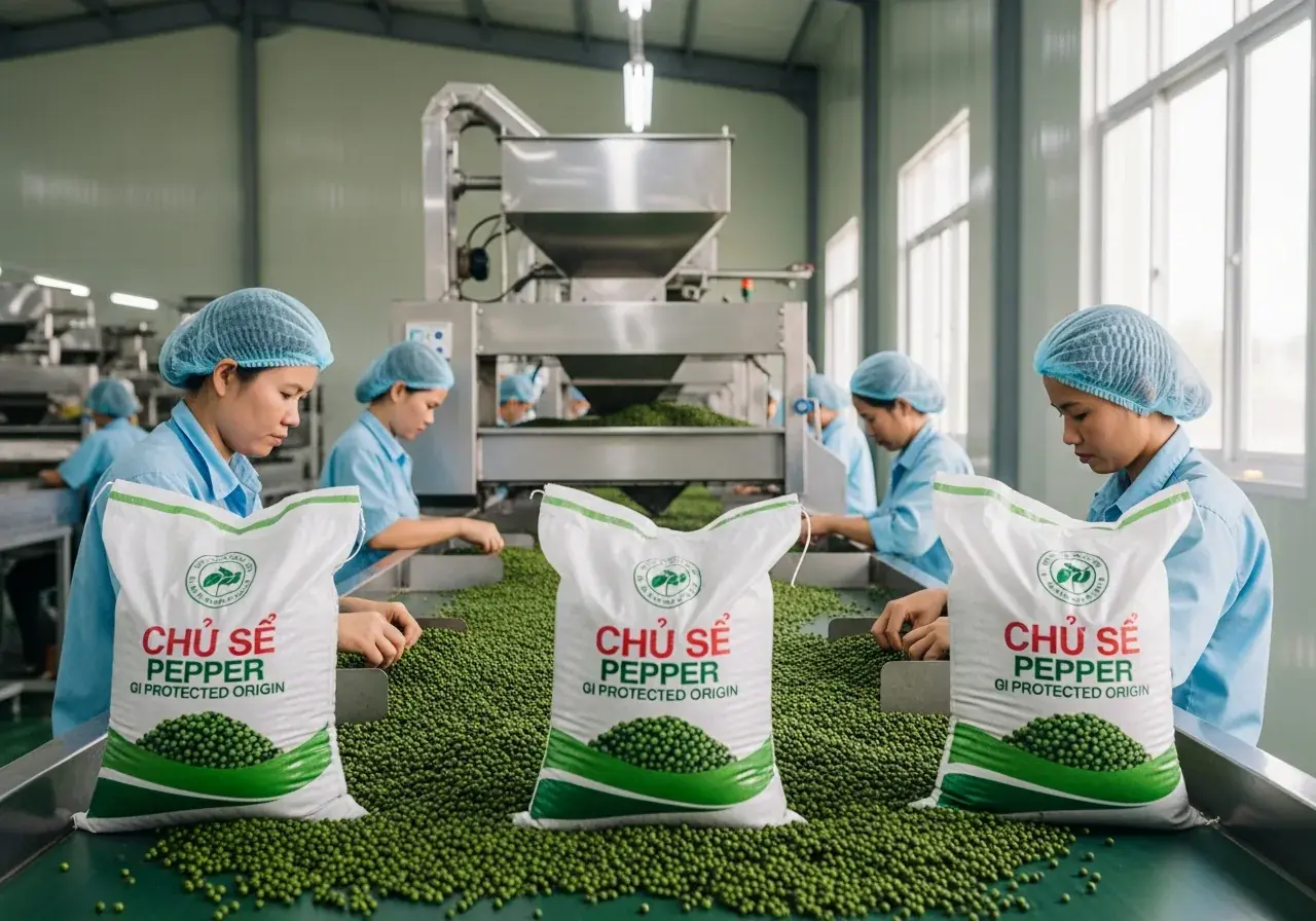Pfefferverarbeitung mit GI-Schutz in Gia Lai