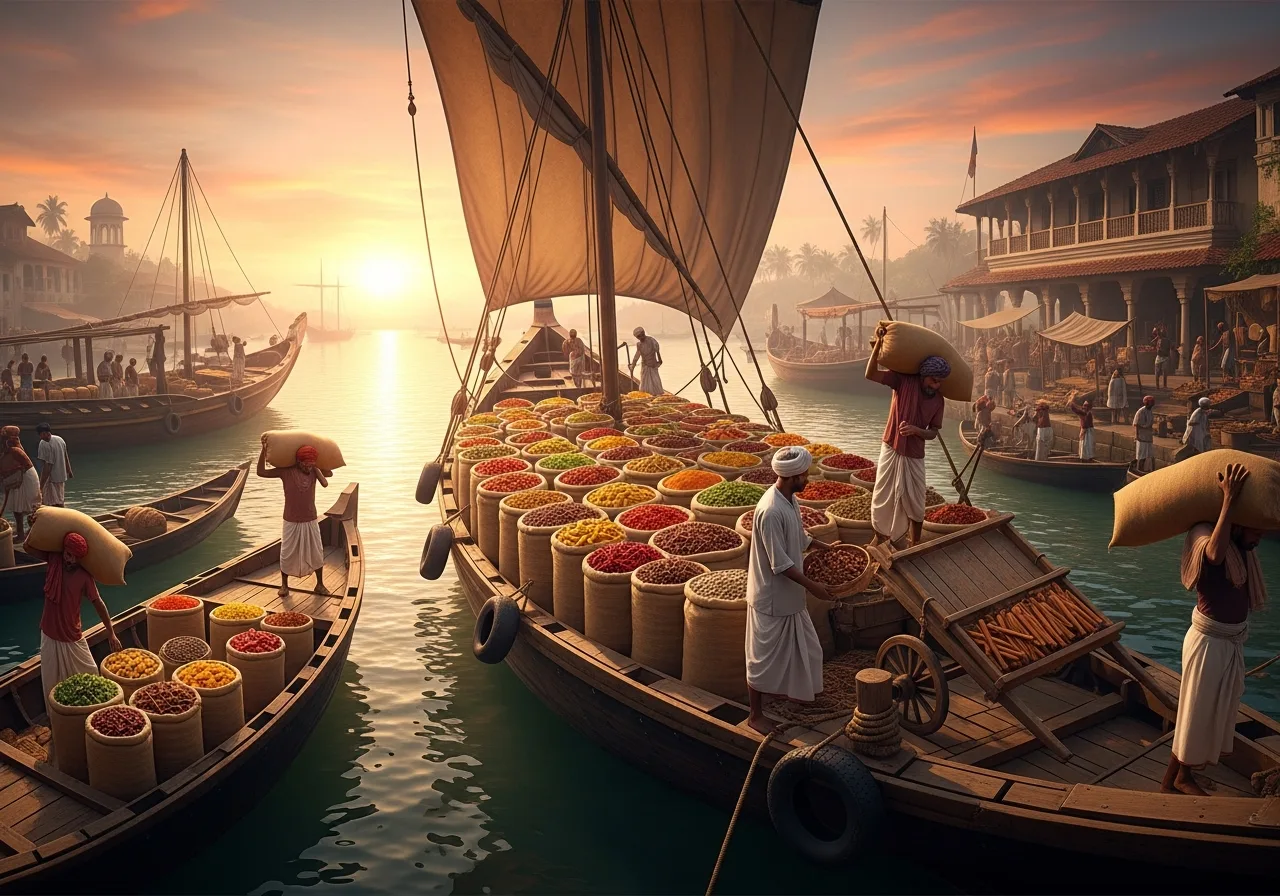 Historisches Gewürzhandelsschiff auf dem Indischen Ozean