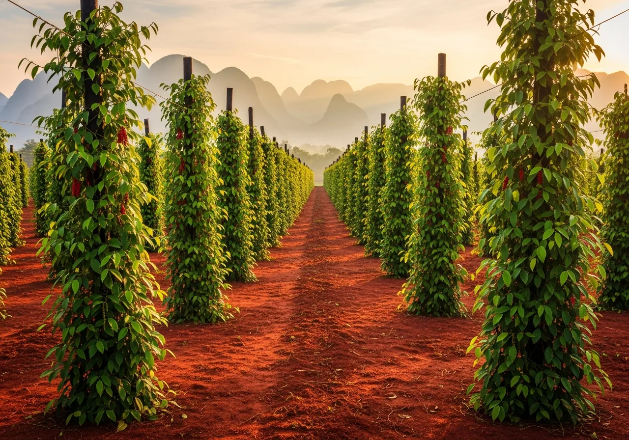 Pfefferplantage in Kampot, Kambodscha