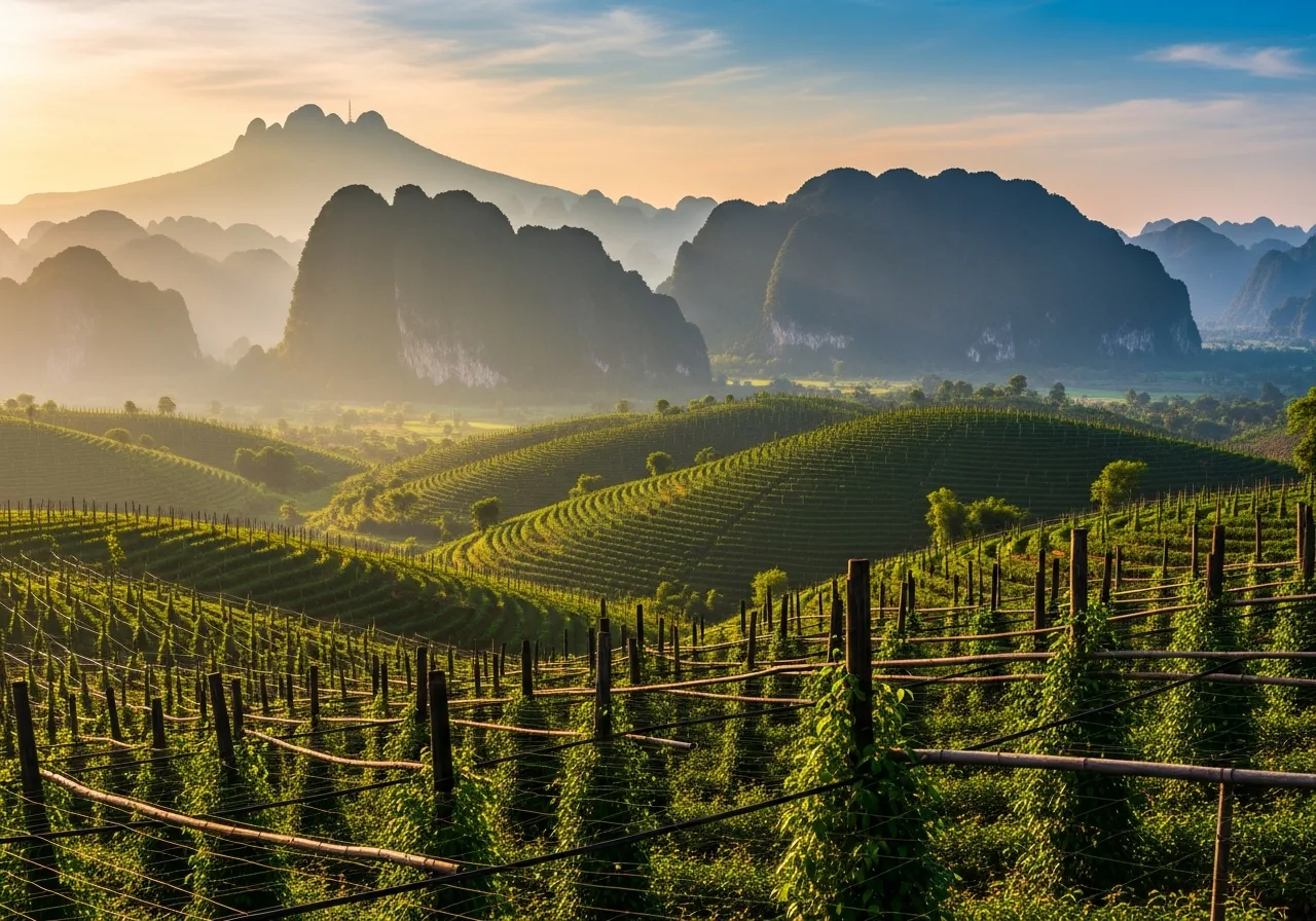 Pfefferanbaugebiet in Kampot, Kambodscha