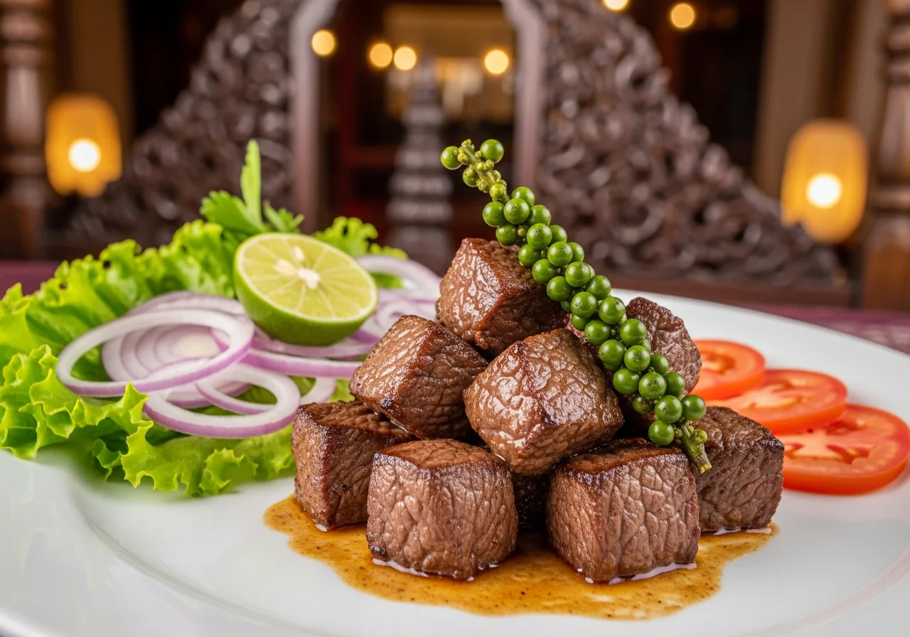 Kambodschanisches Lok-Lak-Gericht mit Kampot-Pfeffer