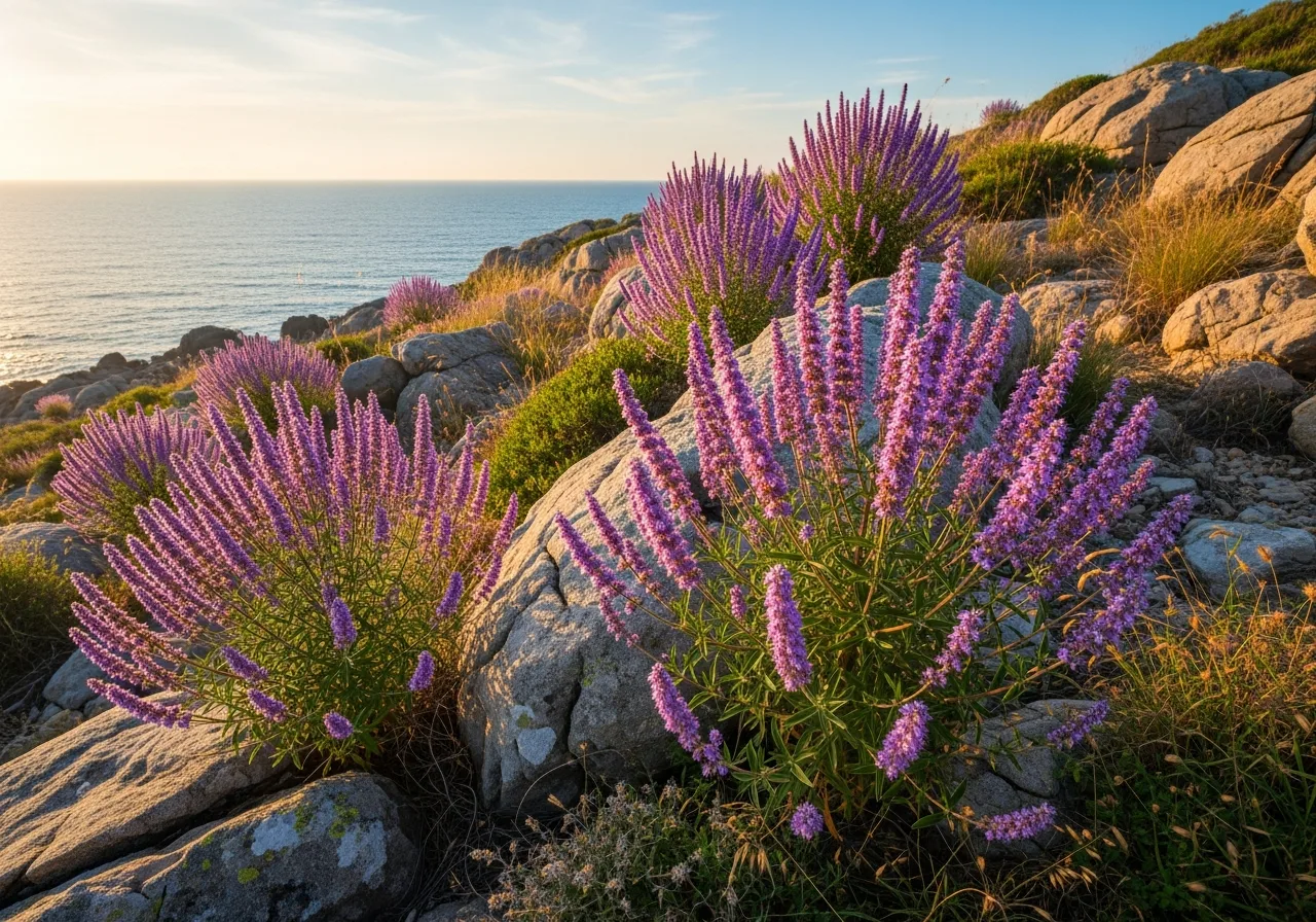 Mediterraner Hang mit Mönchspfeffer-Sträuchern