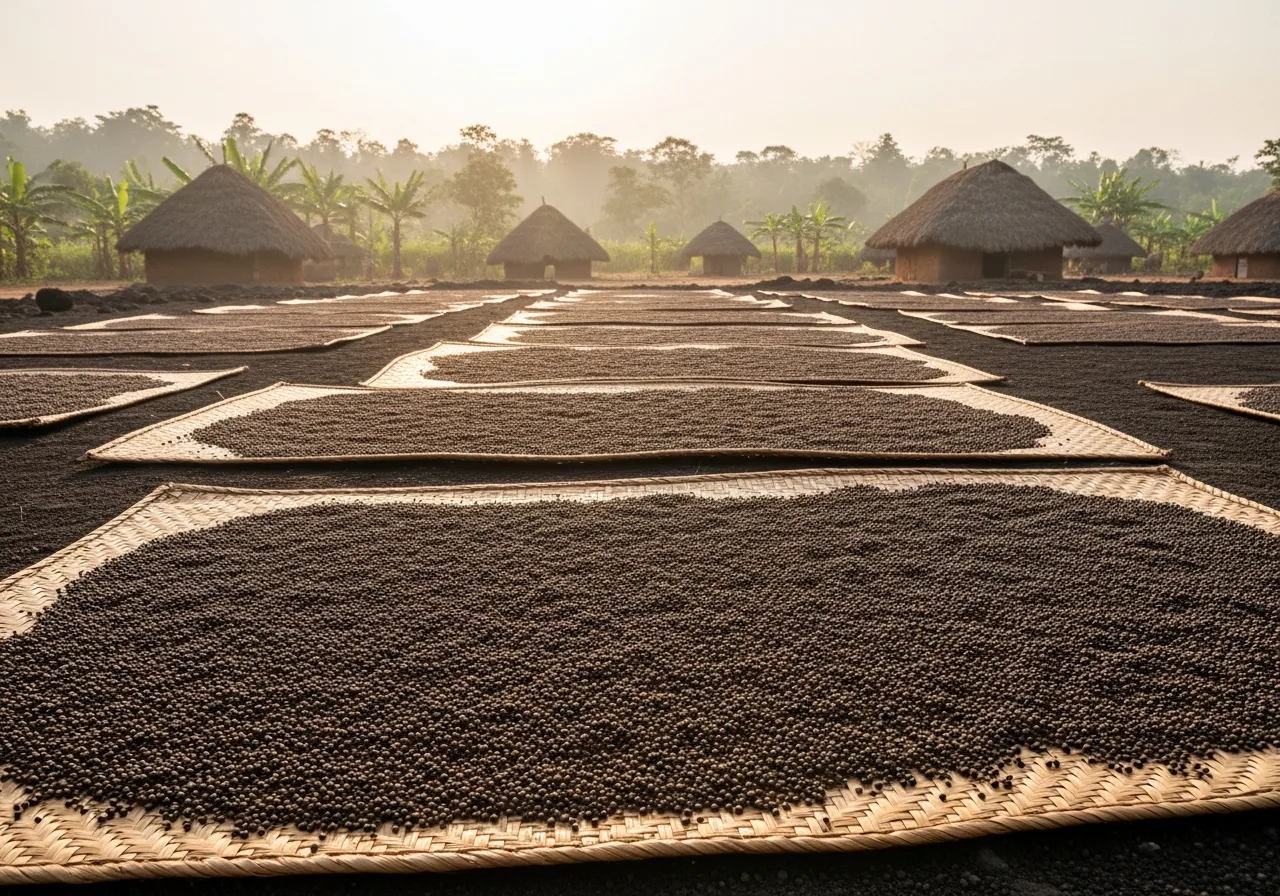 Pfeffertrocknung in der Penja-Region