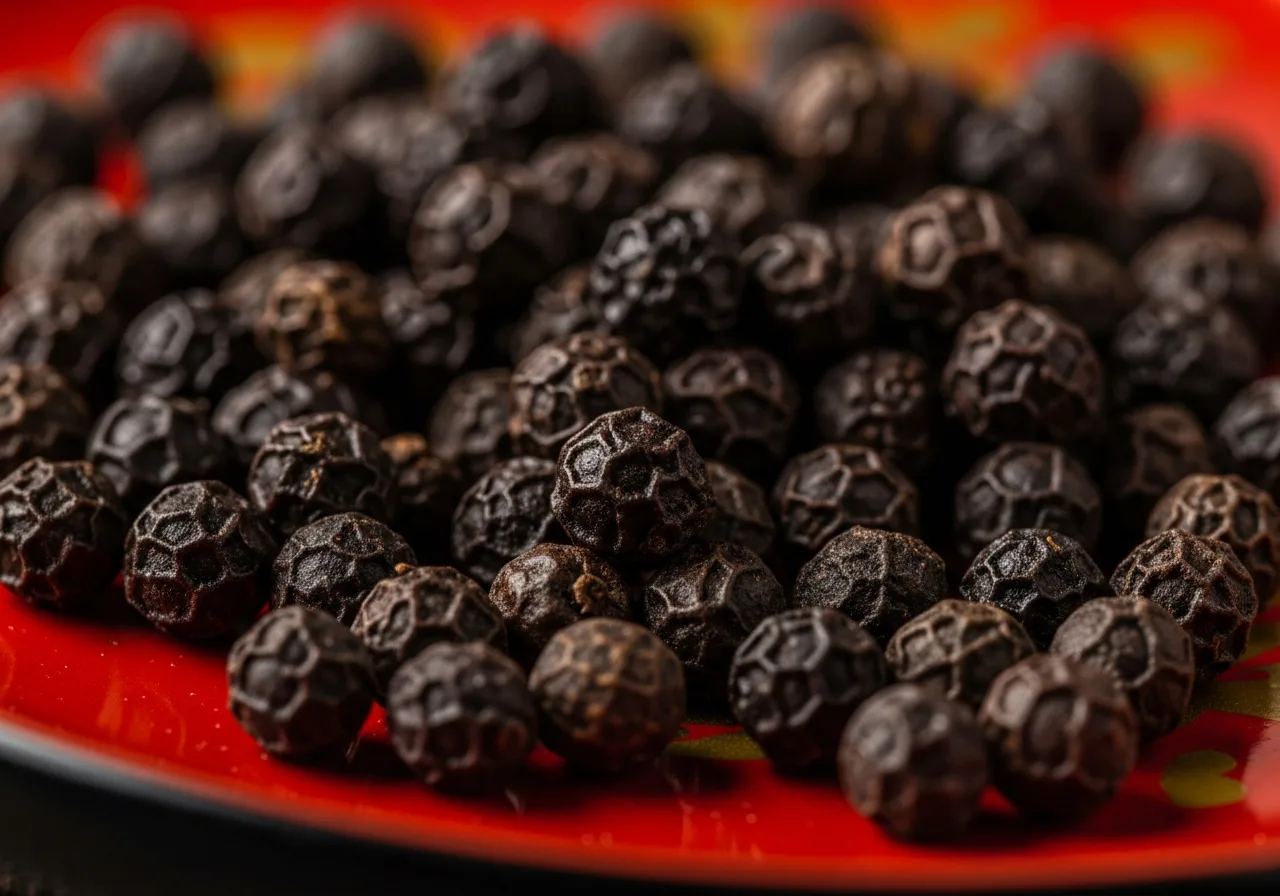 Phu-Quoc-Pfefferkörner auf Lacktablett