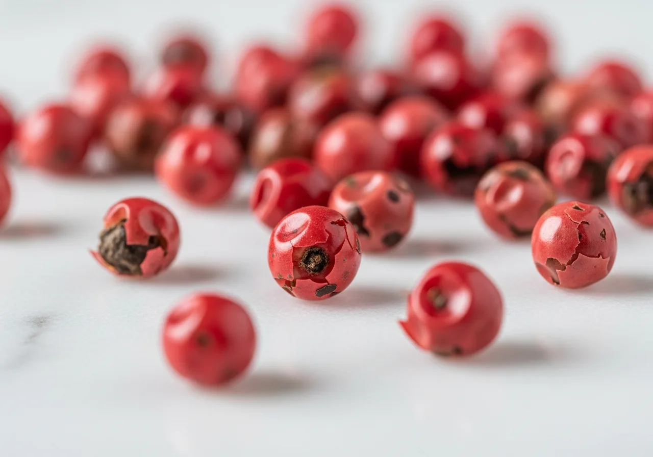 Rosa Beeren auf weißem Marmor