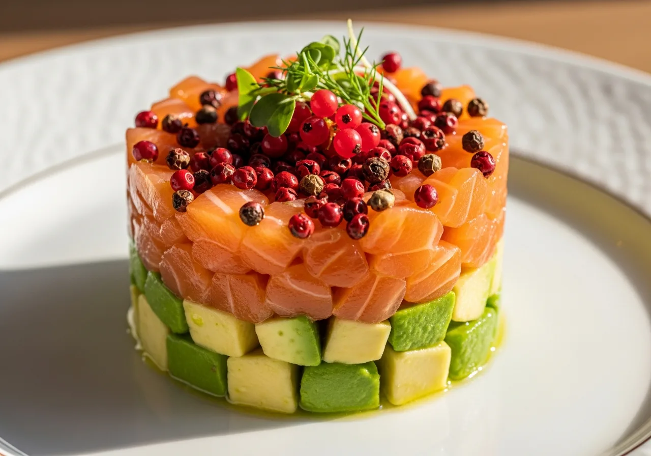 Lachstatar mit Rosa Beeren