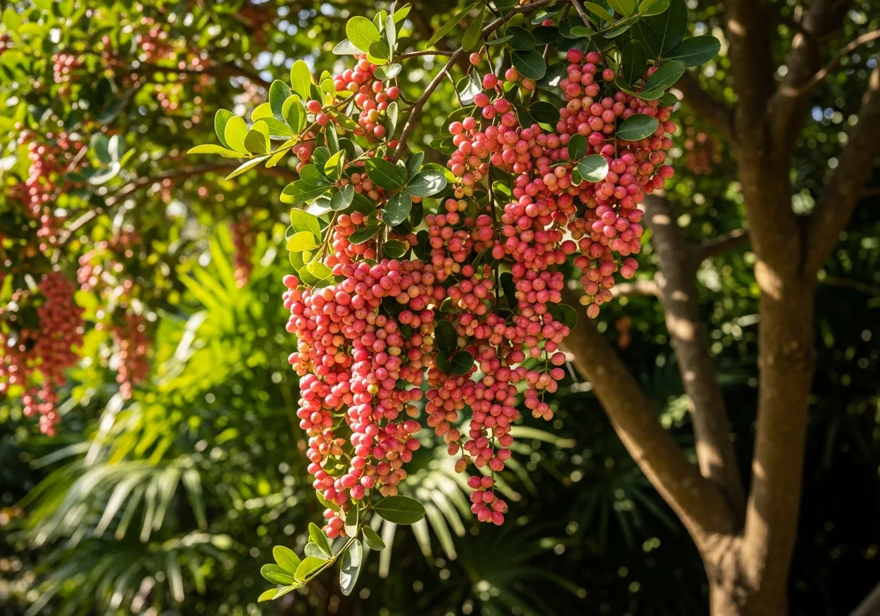 Brasilianischer Pfefferbaum mit rosa Beeren