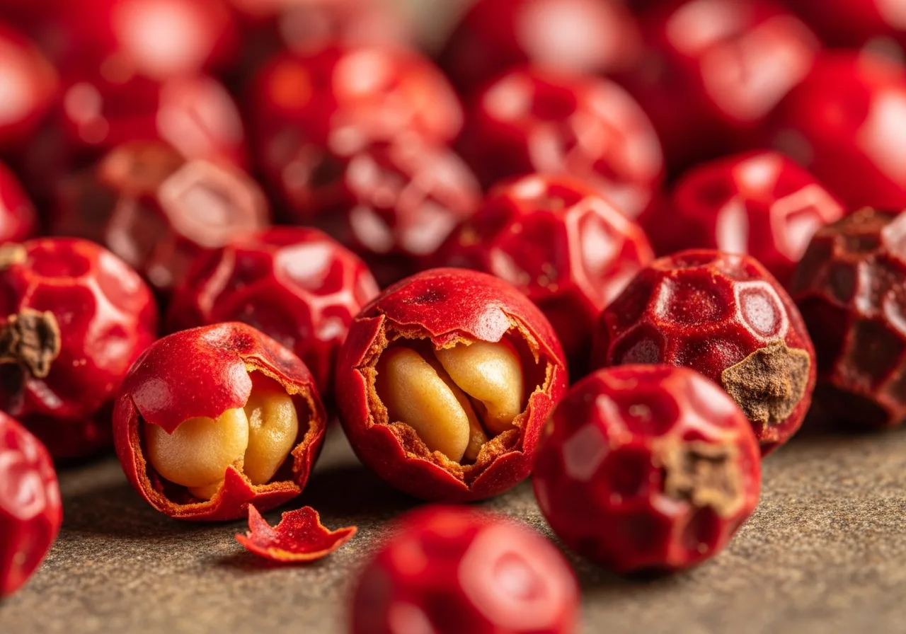 Rote Pfefferkörner in Nahaufnahme