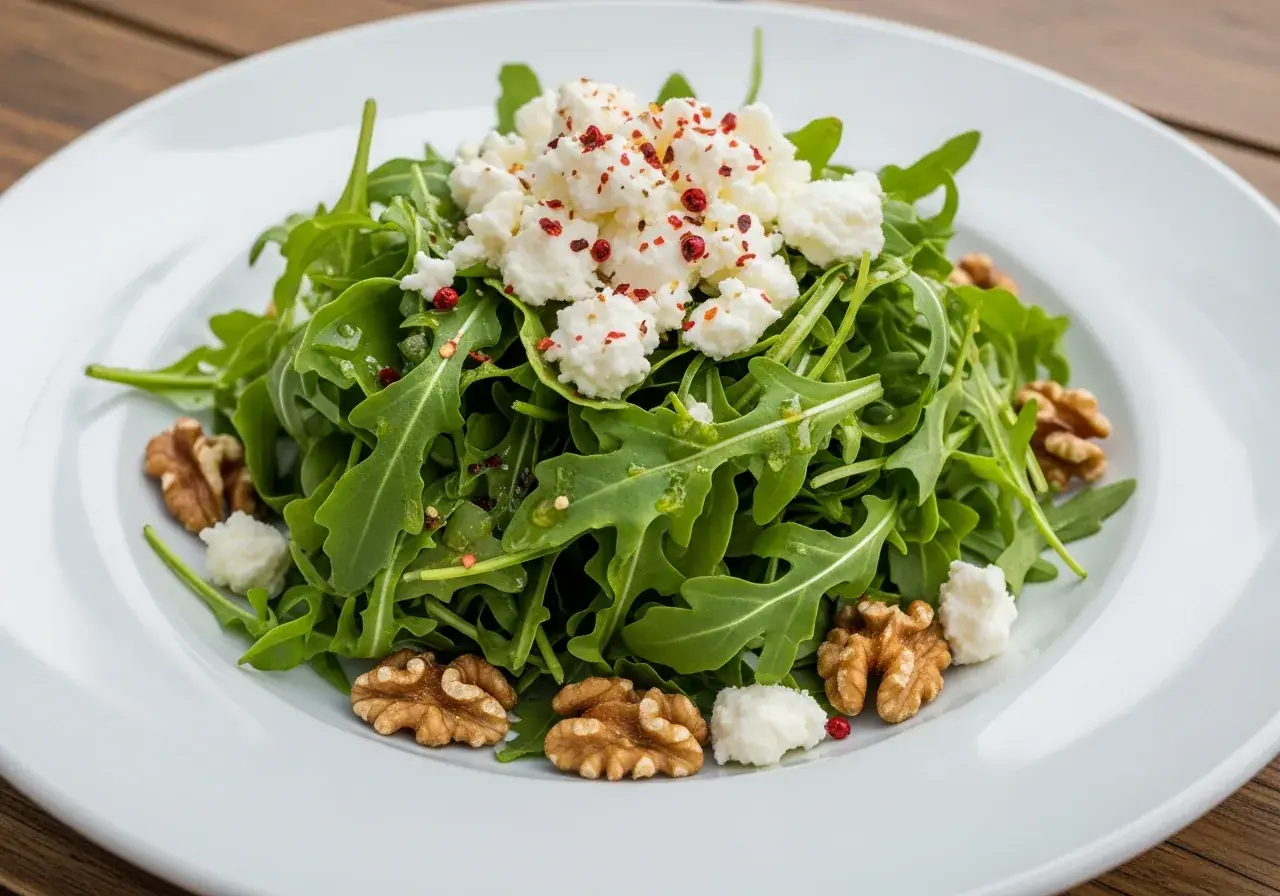 Salat mit roten Pfefferkörnern garniert