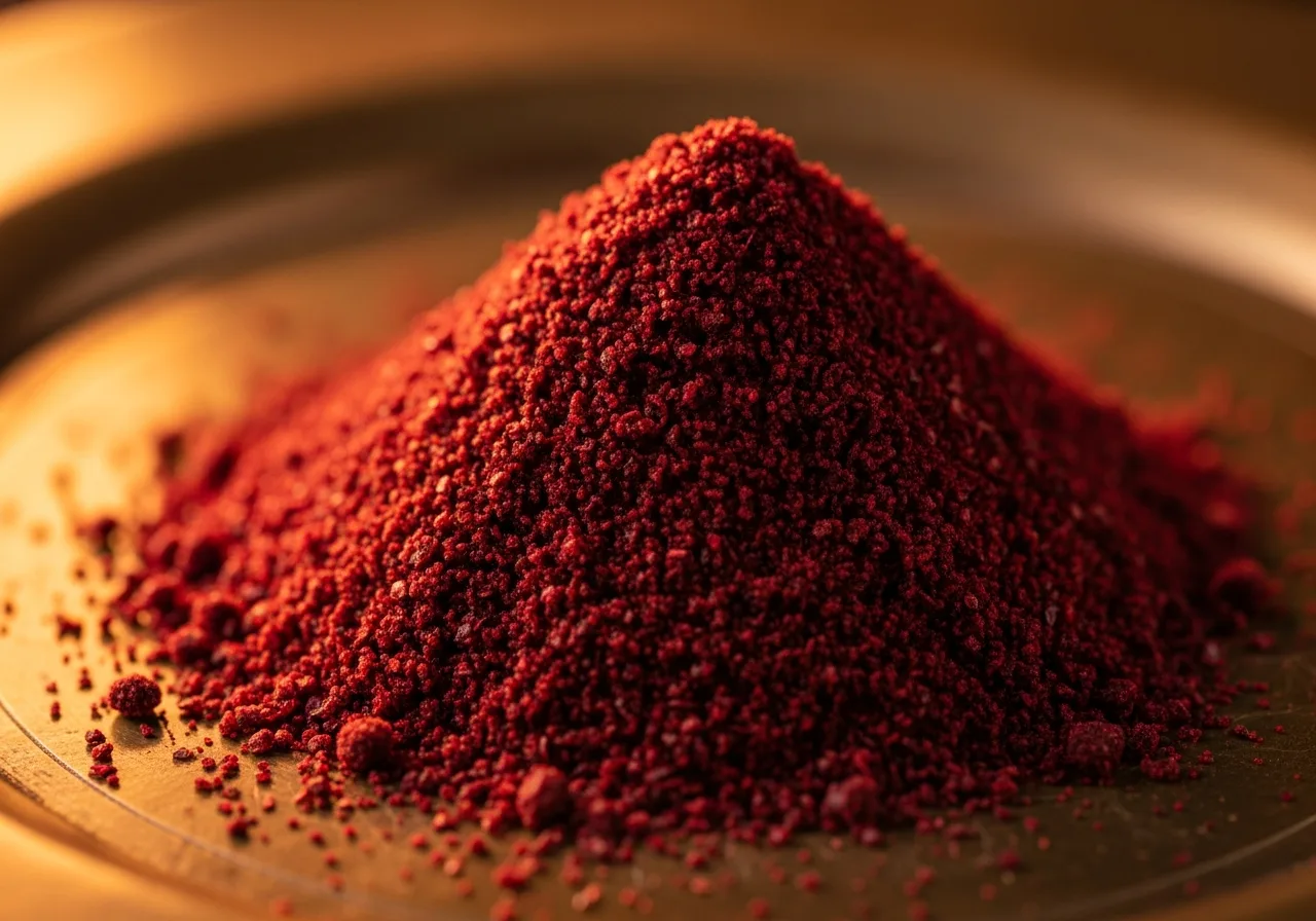 Gemahlener Sumach auf Messingplatte