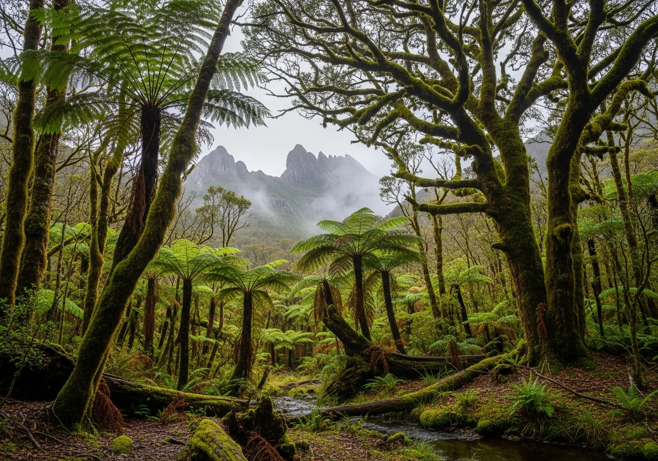 Gemäßigter Regenwald in Tasmanien