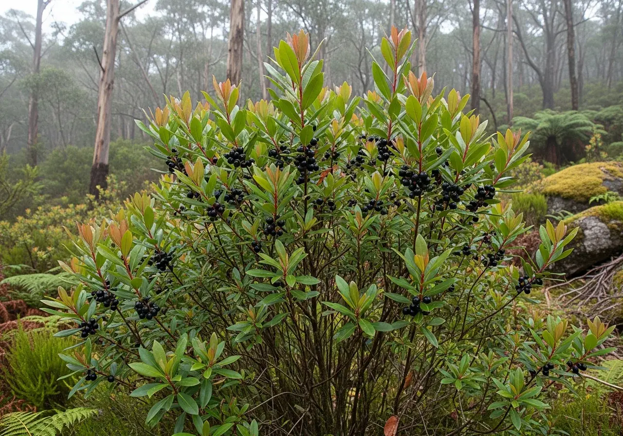 Tasmannia-lanceolata-Strauch in freier Natur