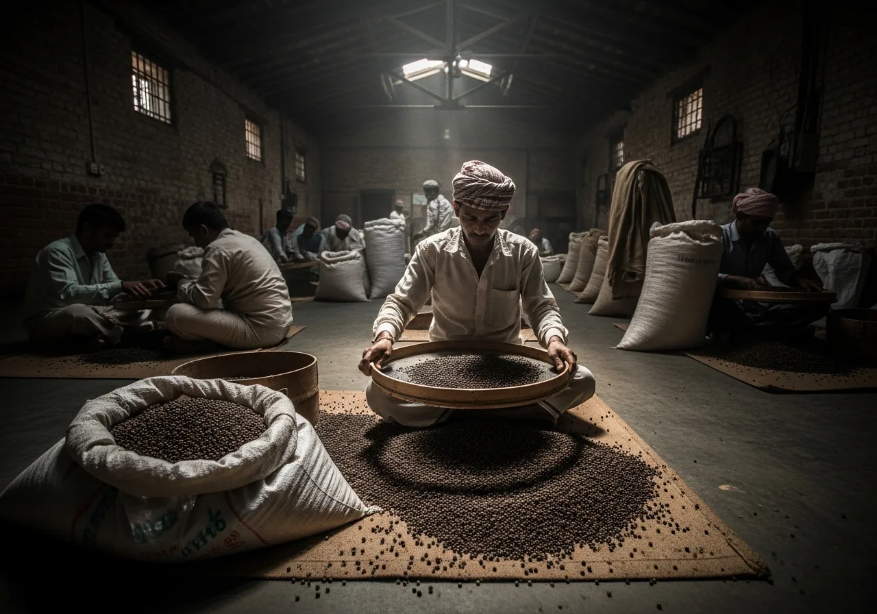 Sortierung von Pfefferkörnern nach Größe