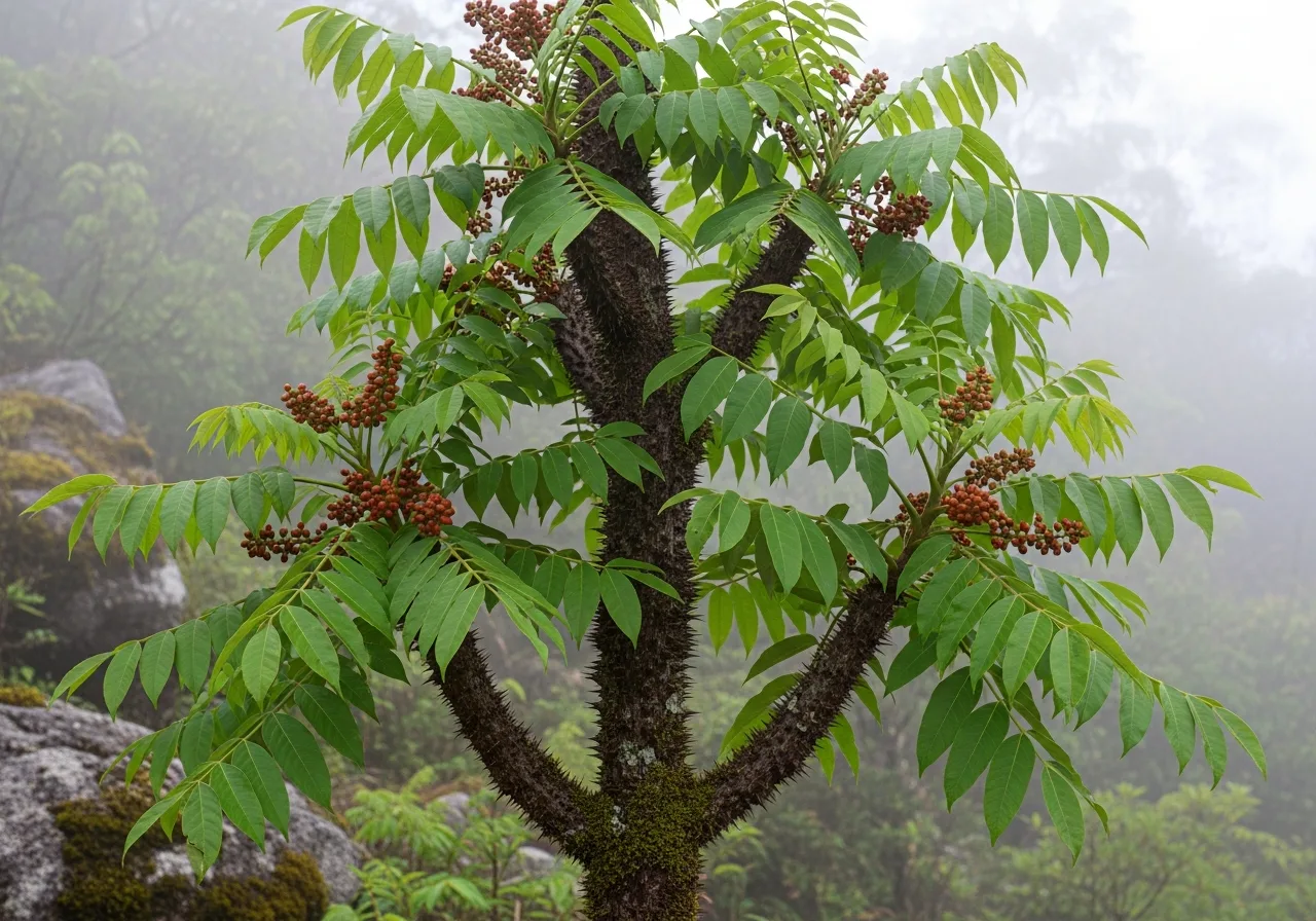 Wilder Zanthoxylum-Baum im nepalesischen Bergwald
